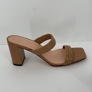 J Crew Evelyn double strap heels shoe tan leather square toe slide sandal new 10